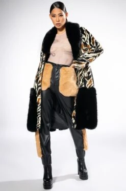 LUXE ZEBRA FAUX FUR COAT -Oofos shop luxe zebra fur multi 5 5