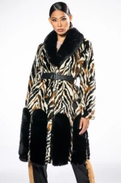 LUXE ZEBRA FAUX FUR COAT -Oofos shop luxe zebra fur multi 6 6
