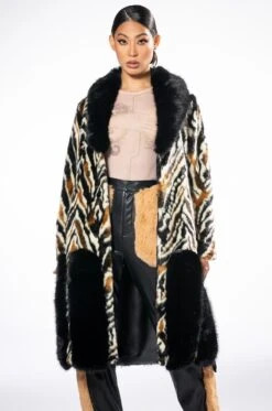 LUXE ZEBRA FAUX FUR COAT -Oofos shop luxe zebra fur multi 7 7
