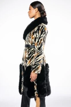 LUXE ZEBRA FAUX FUR COAT -Oofos shop luxe zebra fur multi 8 8