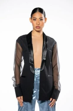 OLIVIER SHEER MIX MEDIA BLAZER -Oofos shop olivier sheer mix media blazer black 3 3