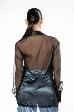 OLIVIER SHEER MIX MEDIA BLAZER -Oofos shop olivier sheer mix media blazer black 5 5