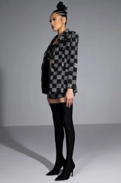 POP STAR CHECKERED RHINESTONE BLAZER
