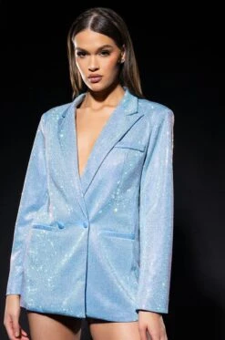 POP STAR SHINE BRIGHT RHINESTONE BLAZER IN LIGHT BLUE -Oofos shop pop star shine bright rhinestone blazer in light blue light blue 1 1