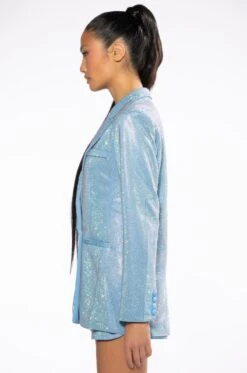 POP STAR SHINE BRIGHT RHINESTONE BLAZER IN LIGHT BLUE -Oofos shop pop star shine bright rhinestone blazer light blue 5 5