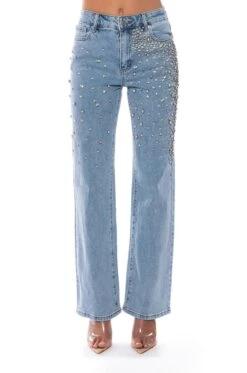 RILEE EMBELLISHED STRAIGHT FIT JEANS -Oofos shop rilee embellished straight fit jeans medium blue denim 4 4