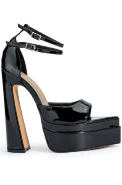 SAY MY NAME POINTED PEEP TOE CHUNKY SANDAL IN BLACK