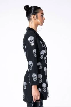 SERVING LOOKS IN THIS FASHION BLAZER DRESS WITH RHINESTONE SKULLS -Oofos shop serving looks in this fashion blazer dress with rhinestone skulls black 5 5