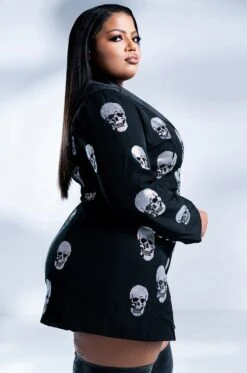 SERVING LOOKS IN THIS FASHION BLAZER DRESS WITH RHINESTONE SKULLS -Oofos shop serving looks in this fashion blazer dress with rhinestone skulls black 5 5 c1