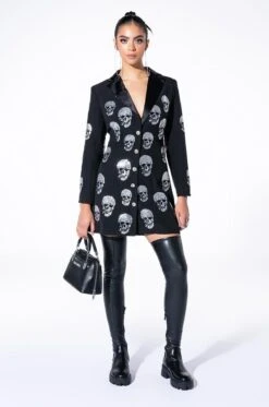 SERVING LOOKS IN THIS FASHION BLAZER DRESS WITH RHINESTONE SKULLS -Oofos shop serving looks in this fashion blazer dress with rhinestone skulls black 8 8