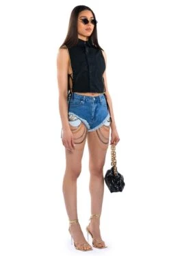 SEXY CHAIN DENIM SHORTS -Oofos shop sexy chain denim shorts medium blue denim 4 4 c1 c1 c1
