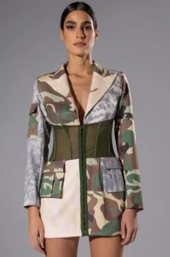 STRONG ONE PATCHWORK CAMO CORSET BLAZER