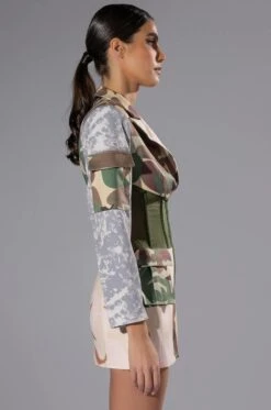 STRONG ONE PATCHWORK CAMO CORSET BLAZER -Oofos shop strong one patchwork camo corset blazer camo 6 6