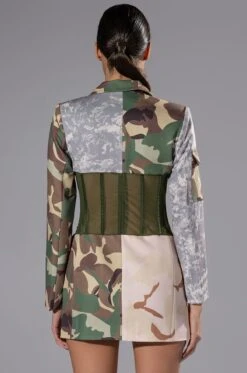 STRONG ONE PATCHWORK CAMO CORSET BLAZER -Oofos shop strong one patchwork camo corset blazer camo 7 7