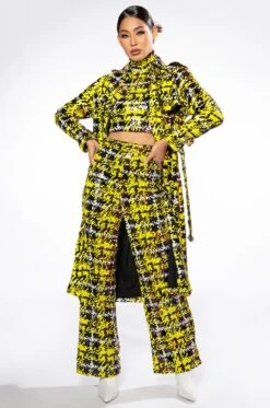 SWEET ESCAPE SEQUIN PLAID TRENCH COAT