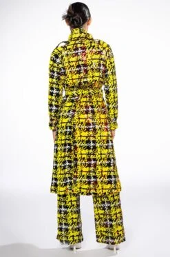 SWEET ESCAPE SEQUIN PLAID TRENCH COAT -Oofos shop sweet escape sequin plaid trench coat yellow multi 6 6