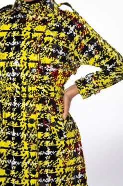 SWEET ESCAPE SEQUIN PLAID TRENCH COAT -Oofos shop sweet escape sequin plaid trench coat yellow multi 7 7