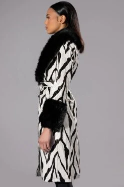 TRES ZEBRA FAUX FUR COAT -Oofos shop tres zebra faux fur coat black white 5 5 c1 c1