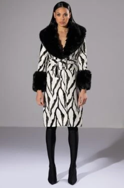 TRES ZEBRA FAUX FUR COAT -Oofos shop tres zebra faux fur coat black white 8 8