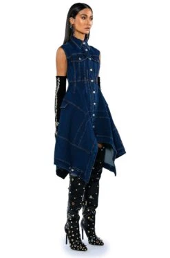 WINONA CAP SLEEVE BUTTON DOWN DENIM MIDI DRESS -Oofos shop winona cap sleeve button down denim midi dress dark blue 4 4